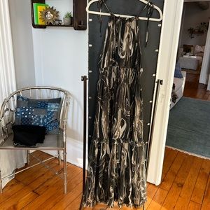 Army Green and Cream Marbled Silk Banana Republic Dress